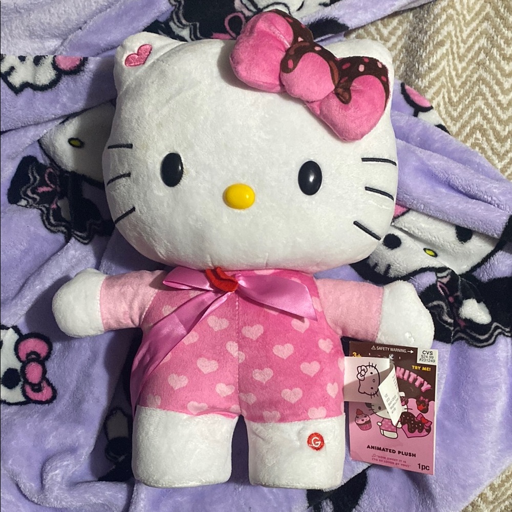 Sanrio Hello Kitty Plush with Pink and White Hearts